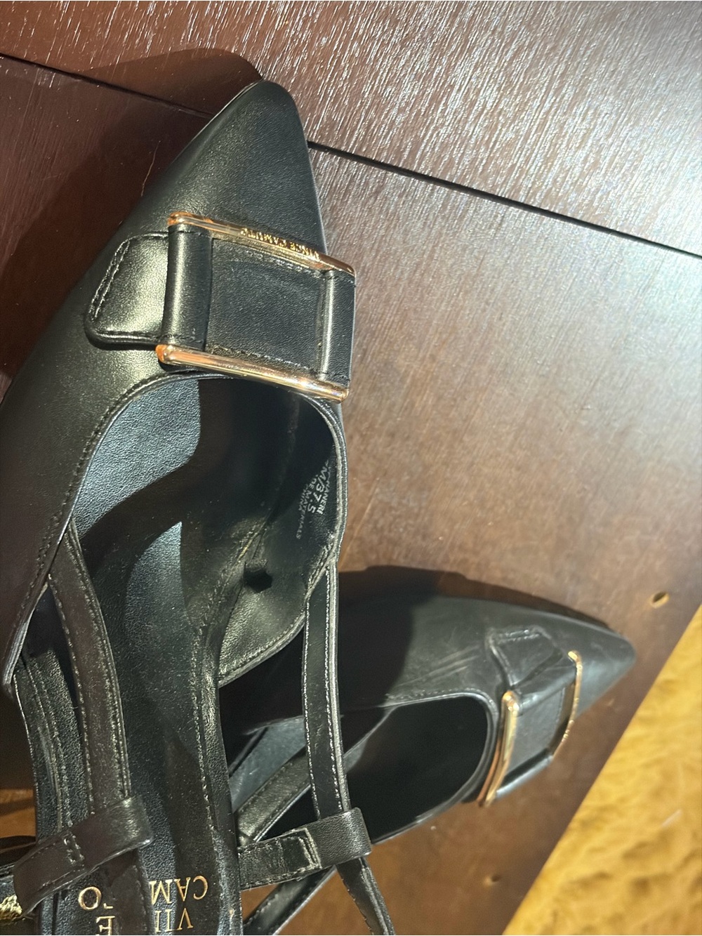 Vince Camuto Black Pointed Toe Slingback Pumps with Buckle Detail - Picture 11 of 12